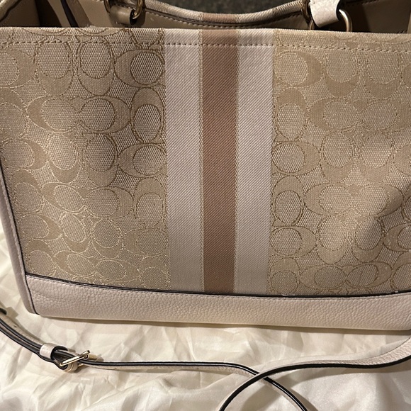 Coach Beige Canvas w/Cream Trim Signature Stripe Dempsey Carryall Tote - Picture 7 of 13
